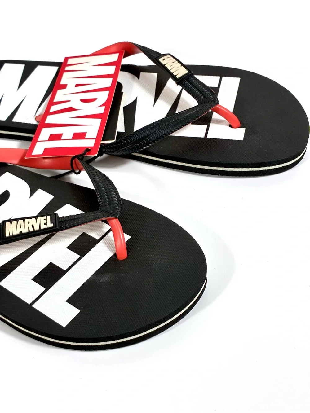 Marvel Comics Men Classic Logo Flip Flops Beach Slides Black White US 9 11 12
